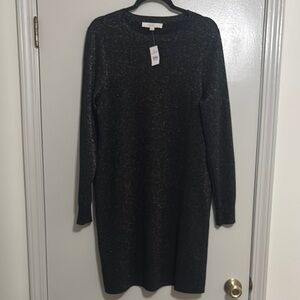 LOFT Gray Cuffed Sleeve Crew Neck Sweater Dress